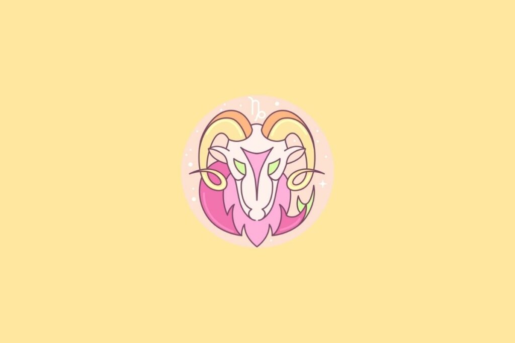 Ilustração do signo de Capricórnio em um círculo em cima de um fundo laranja