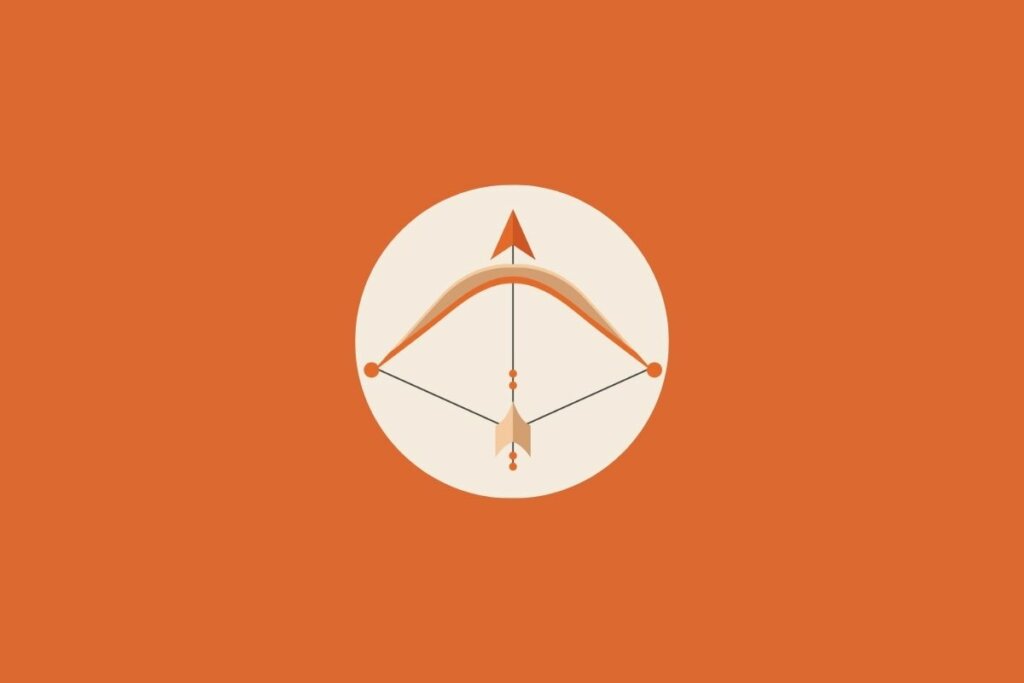 Ilustração de um arco e flecha em um fundo laranja