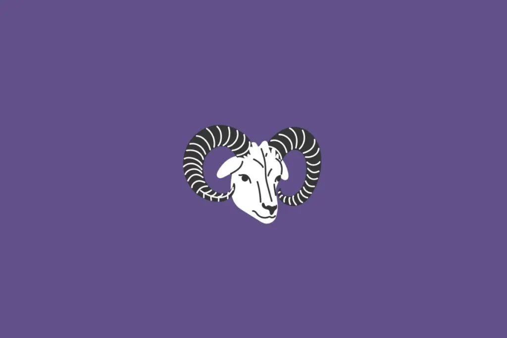 Ilustração de um carneiro, representando o signo de áries, em um fundo roxo-escuro 