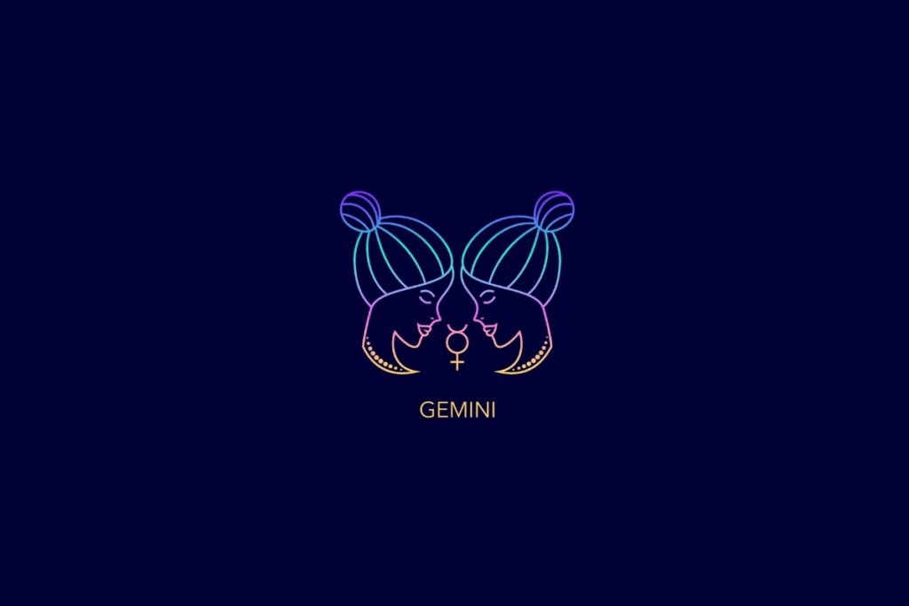 Ilustração do signo de gêmeos em um fundo azul-escuro