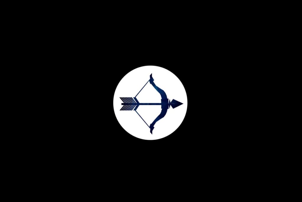 Ilustração do signo de sagitário azul em um círculo branco