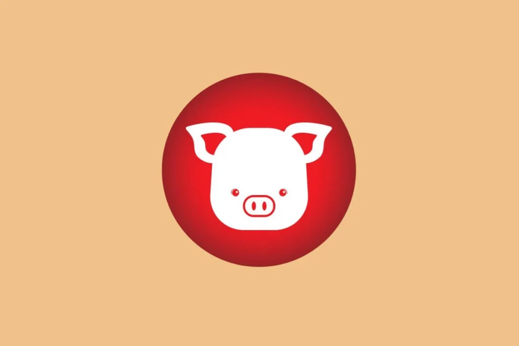 ilustração de um javali branco sobre círculo vermelho em fundo laranja