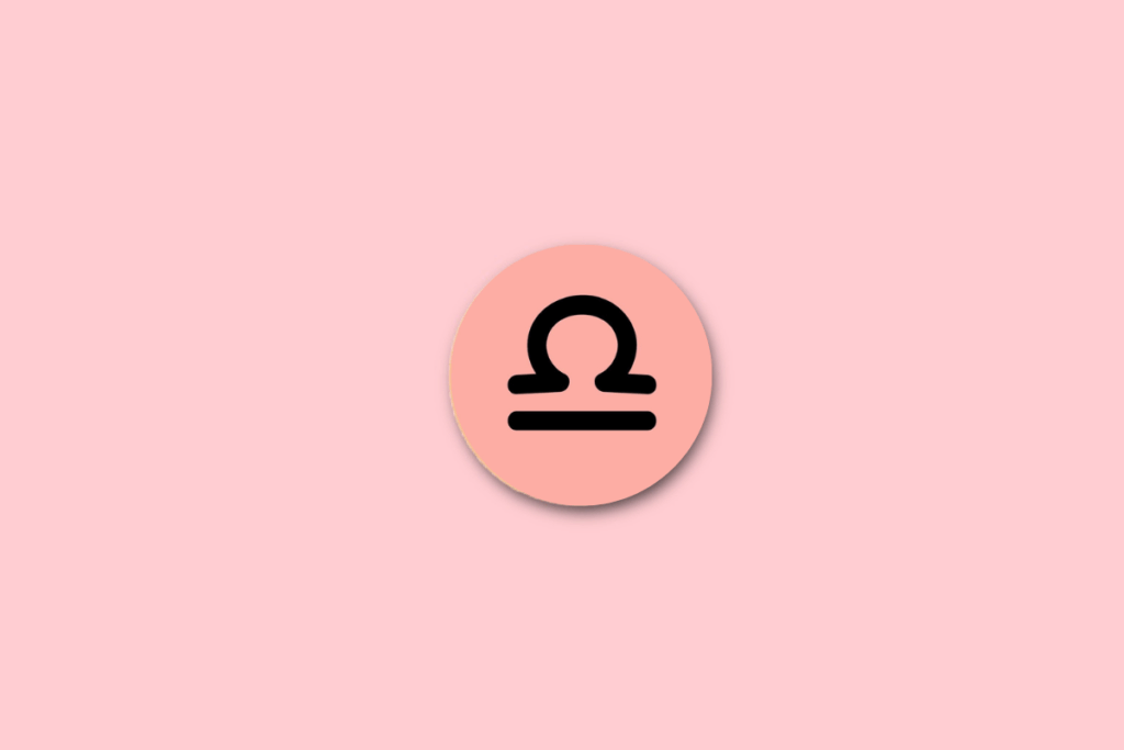 círculo rosa com ilustração preta do símbolo do signo de libra sobre fundo rosa