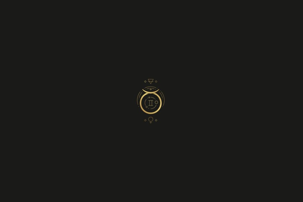 Ilustração do signo de touro na cor dourada, com estrelas, quadrados e triângulos ao redor, em um fundo preto