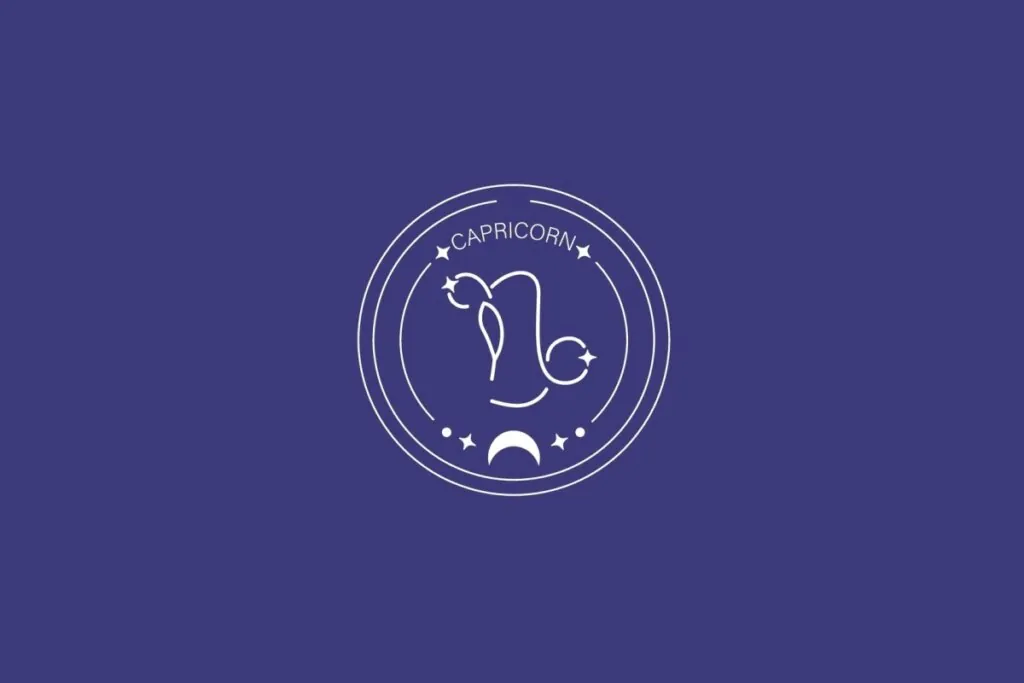 Ilustração do signo de Capricórnio, com símbolo formado por uma linha curva que se enrola na extremidade inferior, em fundo escuro