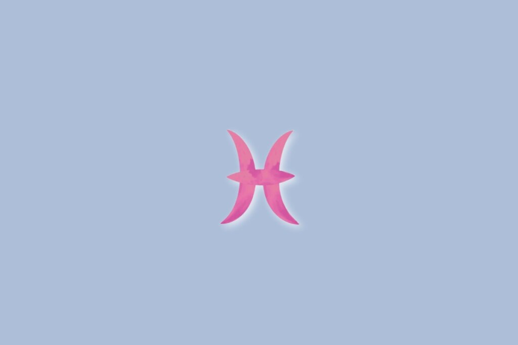 Ilustração do signo de peixes na cor rosa e sobre um fundo azul-claro
