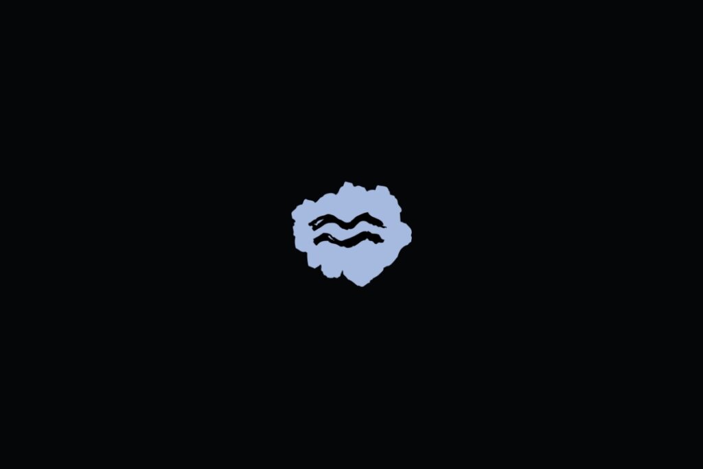 Ilustração do signo de aquário, dentro de uma mancha azul, sobre um fundo preto