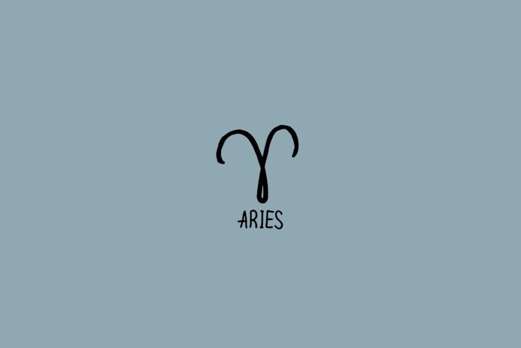 Ilustração do signo de áries em um fundo cinza com o nome do signo embaixo