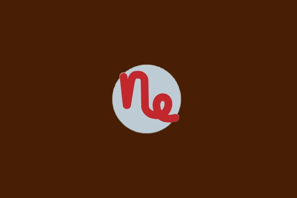 Ilustração do signo de Capricórnio com símbolo vermelho em forma de "n" curvado seguido de um laço, dentro de um círculo cinza sobre fundo marrom-escuro