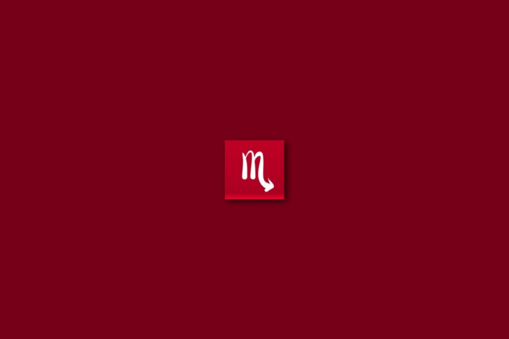 Ilustração branca  do signo de escorpião em um fundo vermelho