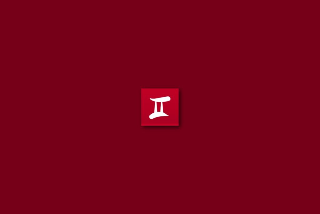 Ilustração branca do signo de gêmeos em um fundo vermelho