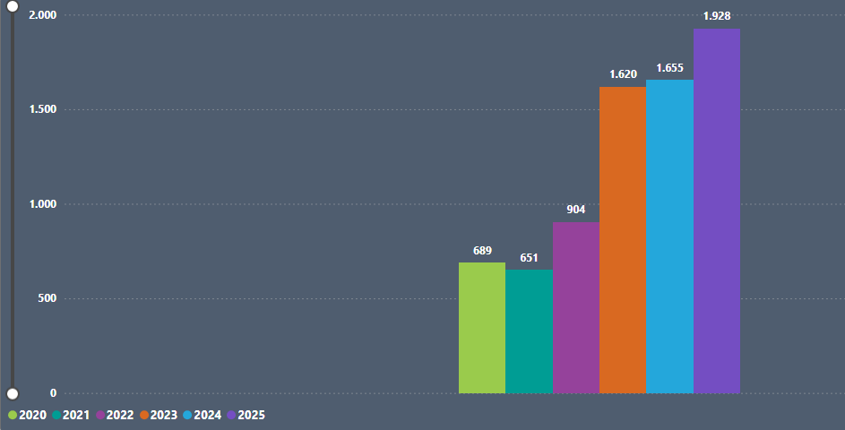 Quantidade de medidas por ano (2025 até novembro) - Reprodução CNJ