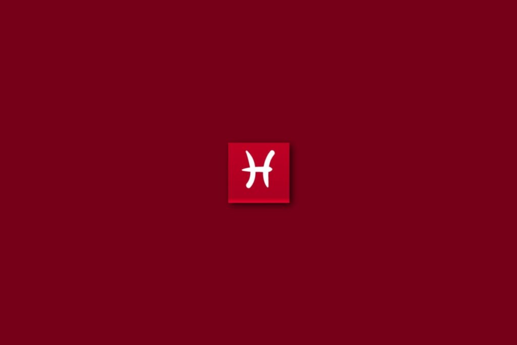 Ilustração branca do signo de peixes em um fundo vermelho