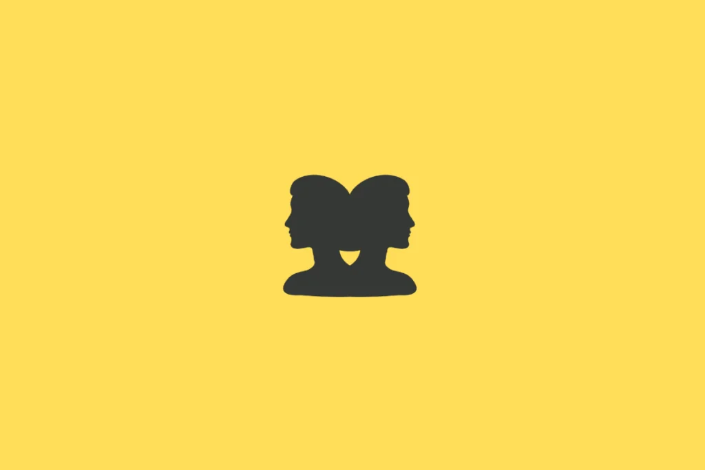 Símbolo do signo de Gêmeos em preto em fundo amarelo