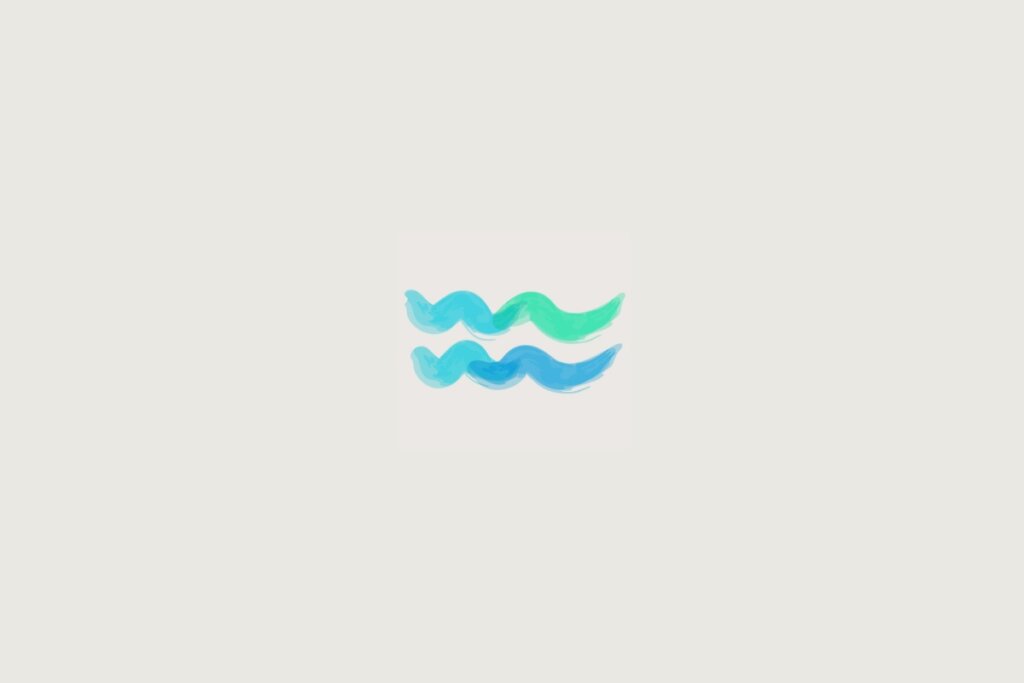 Ilustração do signo de aquário em azul sobre um fundo cinza