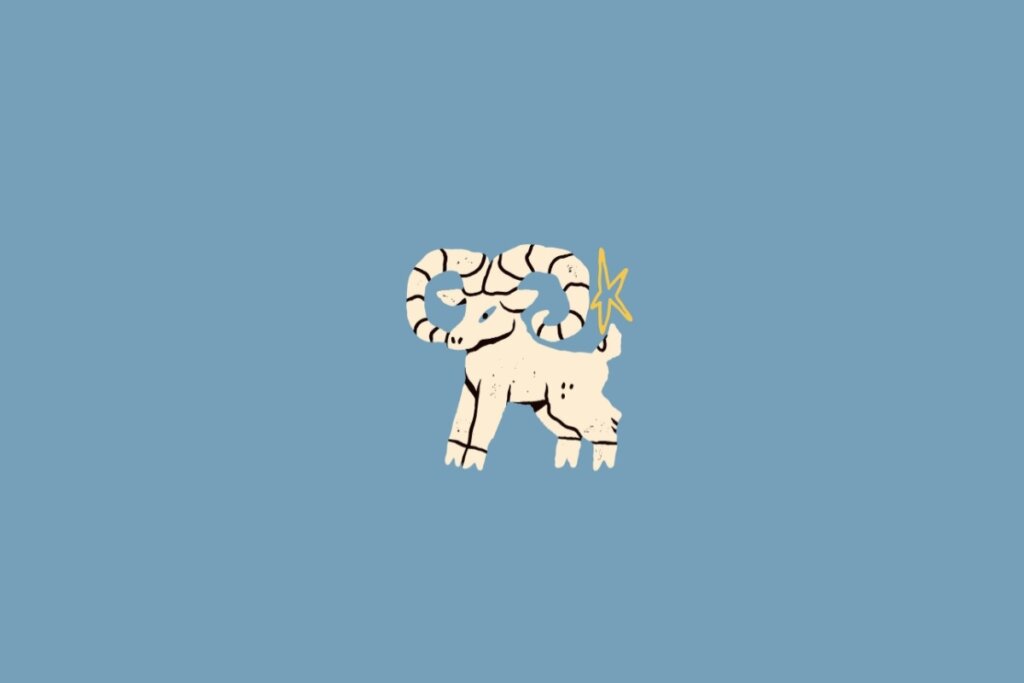 Ilustração de um carneiro em amarelo-claro sobre um fundo azul