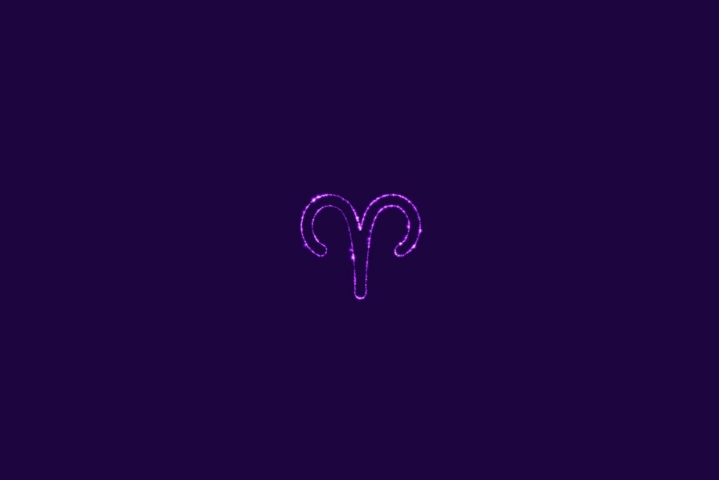 Ilustração do signo de áries na cor roxa, centralizado em um fundo da mesma cor 