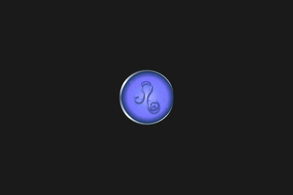 Ilustração de um círculo azul, com o símbolo de leão dentro, centralizado em um fundo preto