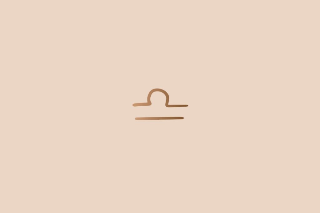Ilustração do signo de Libra na cor marrom em um fundo bege-claro