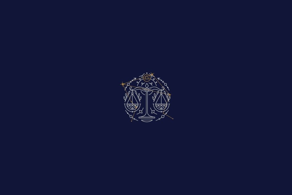 Ilustração do signo de libra em um fundo azul-escuro