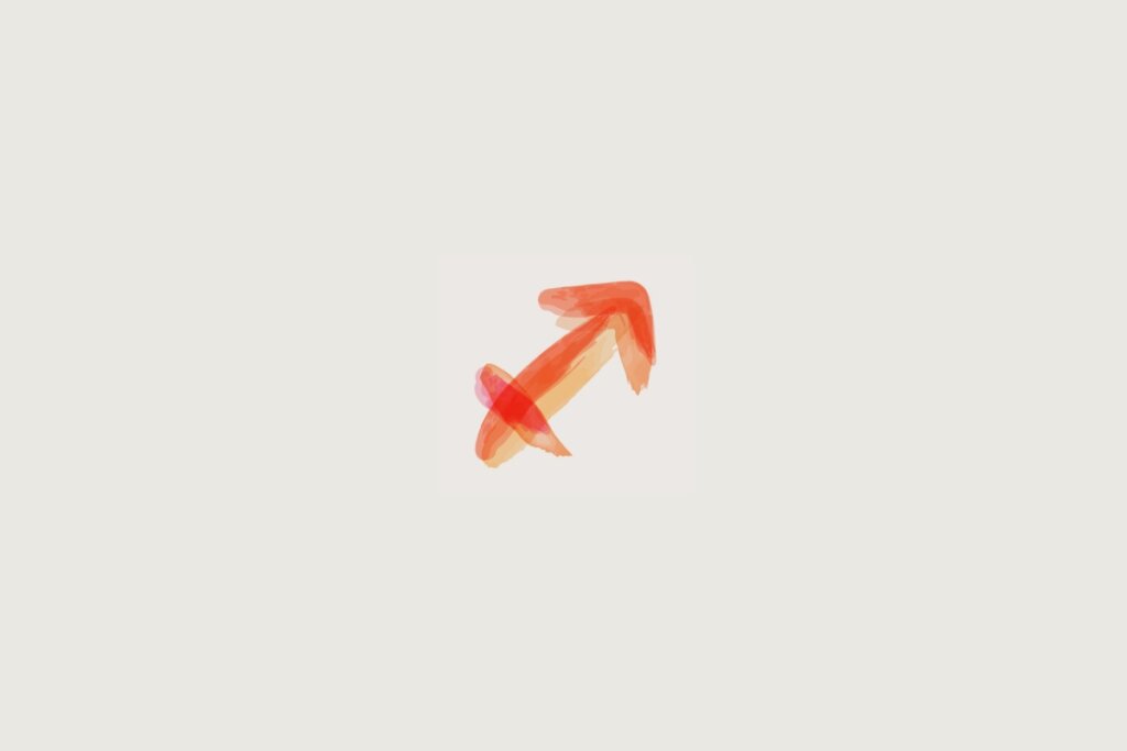 Ilustração do signo de sagitário em laranja sobre um fundo cinza