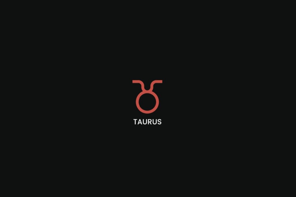 Símbolo do signo de touro na cor vermelha, com o nome do signo embaixo, centralizado em um fundo preto