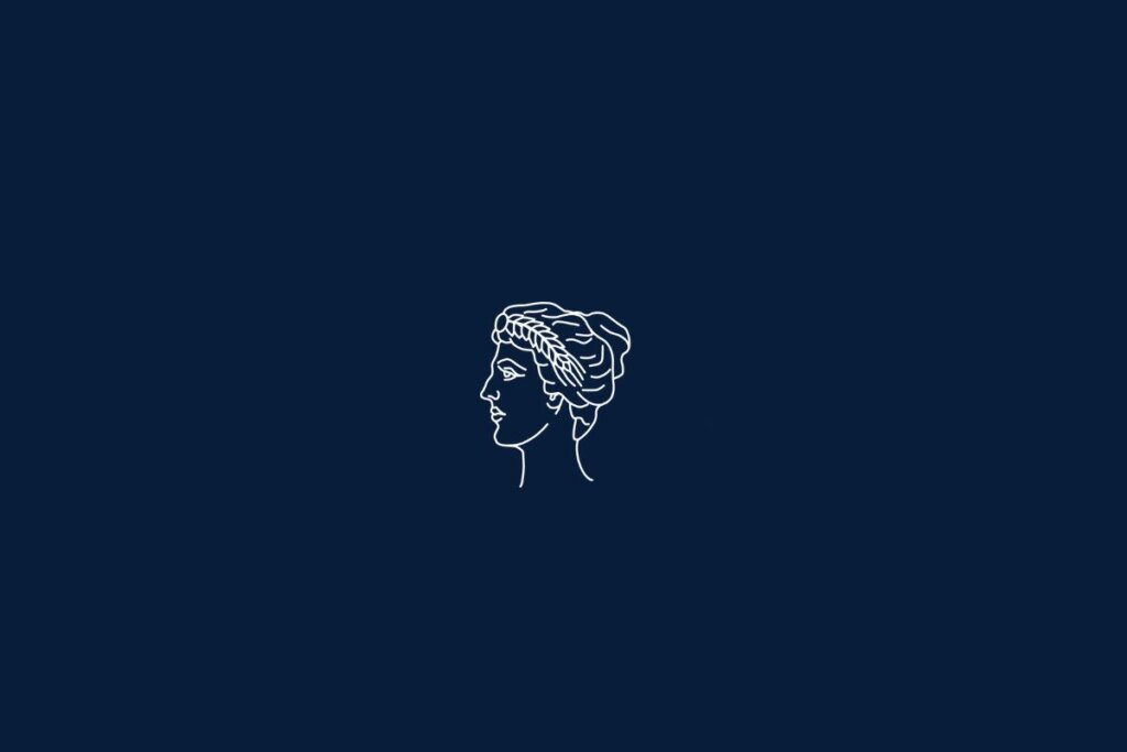 Ilustração do rosto de uma mulher em um fundo azul-escuro