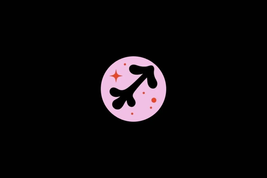 Ilustração do signo de sagitário dentro de um círculo rosa em um fundo preto