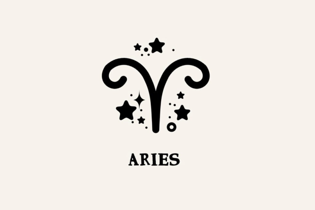 Ilustração com estrelas do signo de Áries em um fundo bege