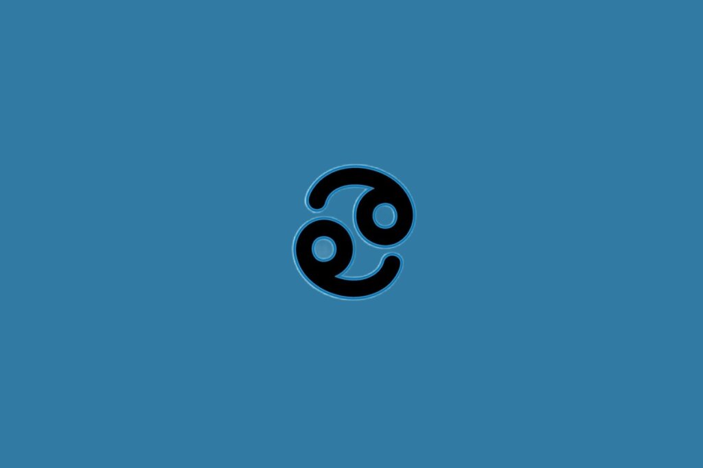 Ilustração do signo de câncer na cor preta sobre um fundo azul
