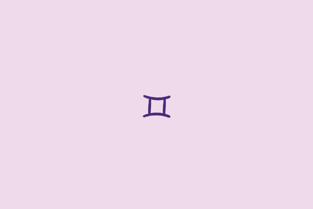 Ilustração do signo de gêmeos em roxo em um fundo roxo-claro