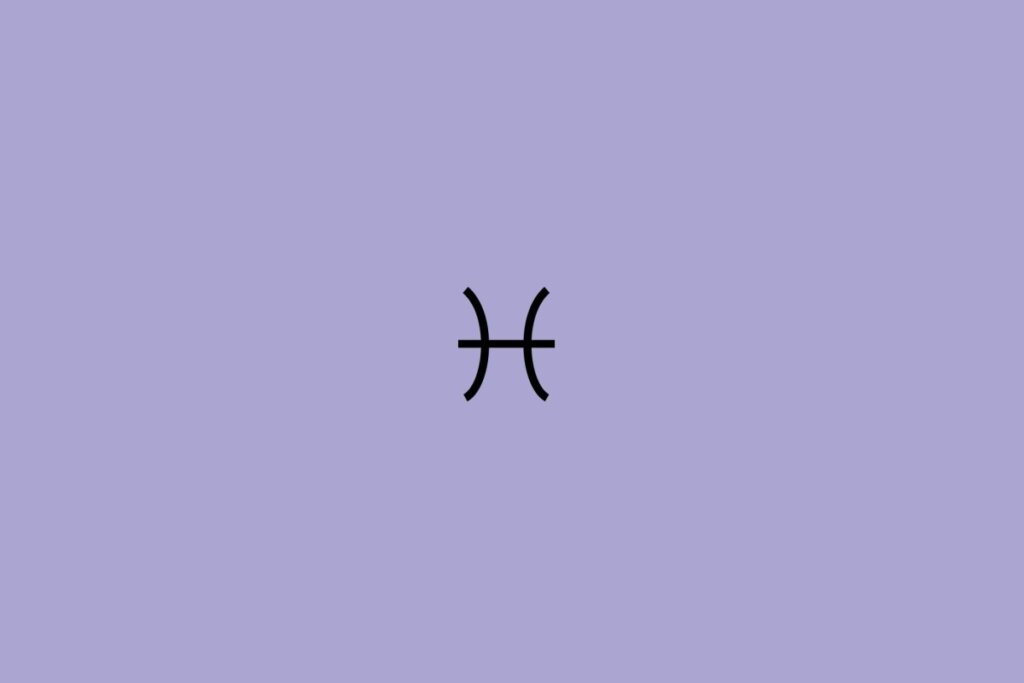 Ilustração preta do símbolo do signo de peixes sobre fundo roxo
