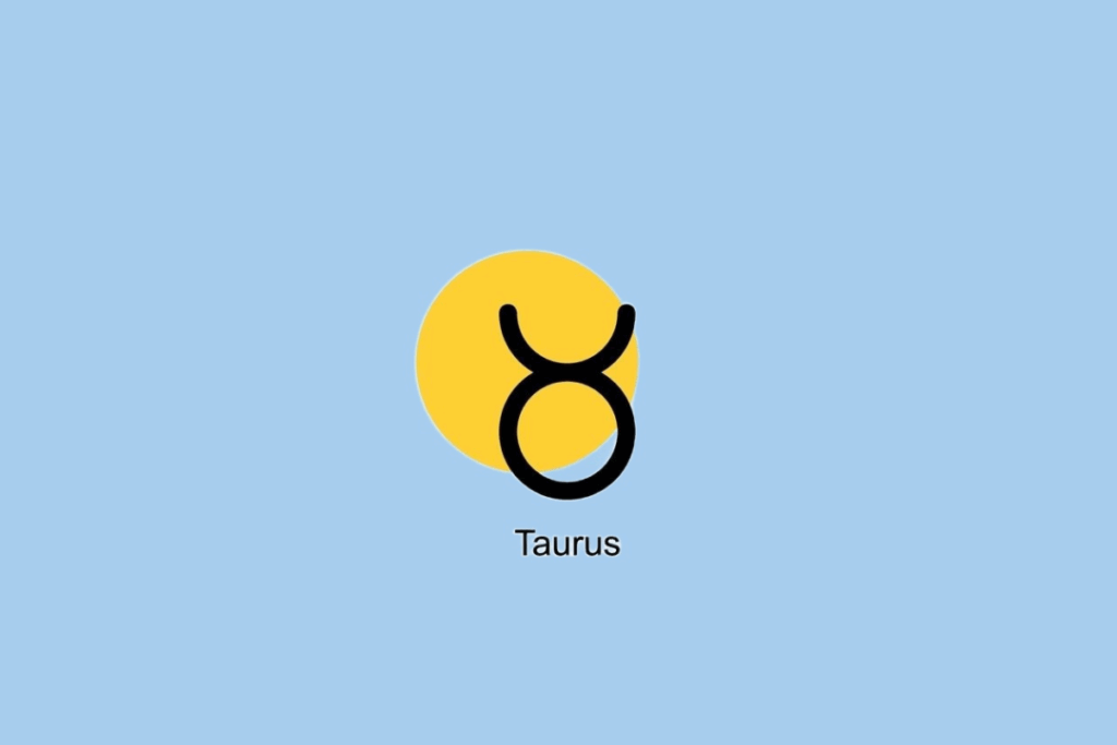 Símbolo do signo de Touro ao lado de círculo amarelo em fundo azul claro