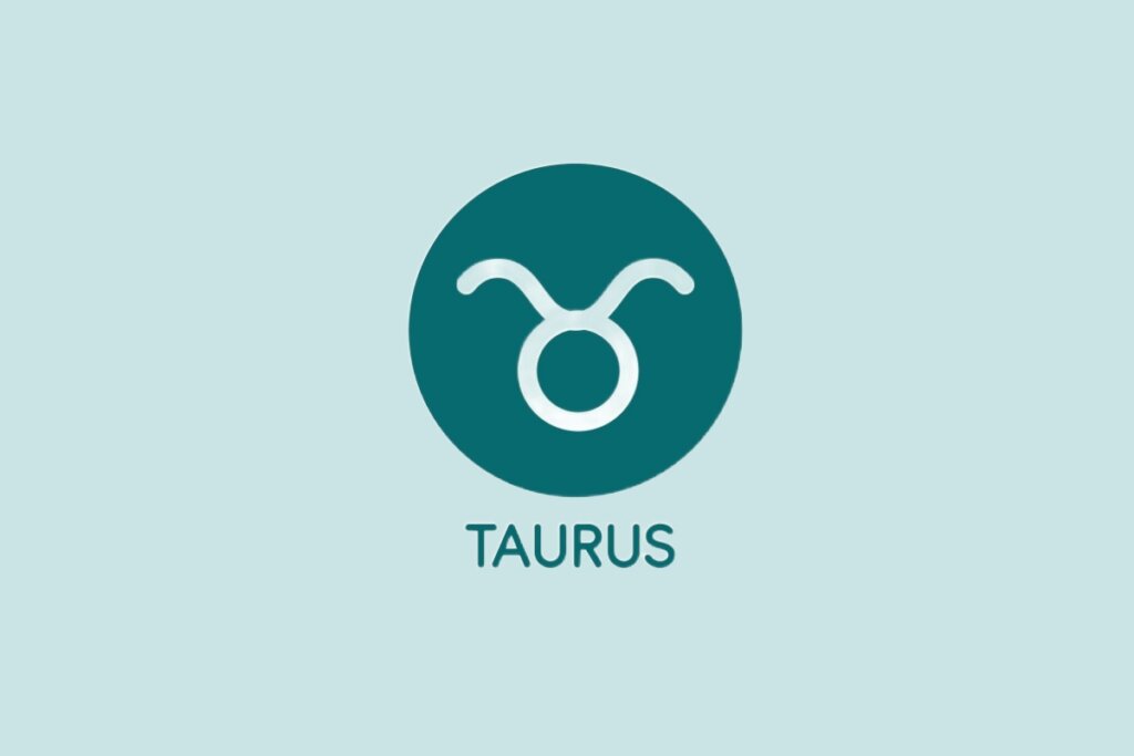 Ilustração do signo de Touro, contendo o símbolo com círculo e traços arqueados em um círculo sobre fundo verde-claro