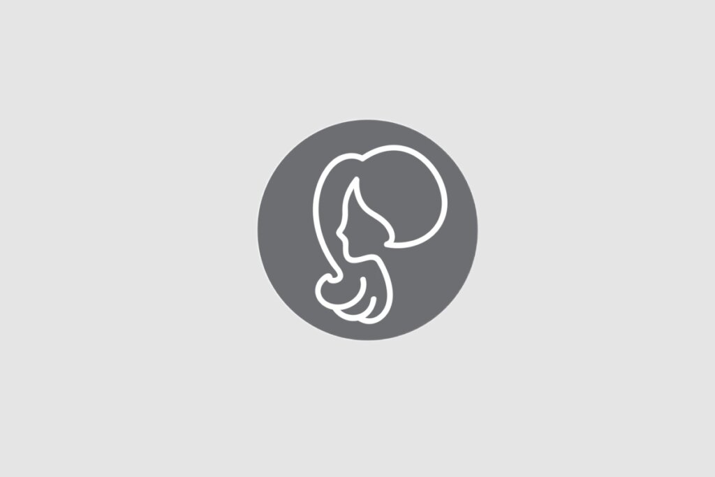Ilustração do signo de Virgem contendo o perfil de uma figura feminina de cabelos longos em um fundo cinza-claro