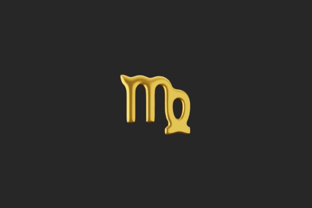 Ilustração do signo de Virgem em dourado em fundo preto