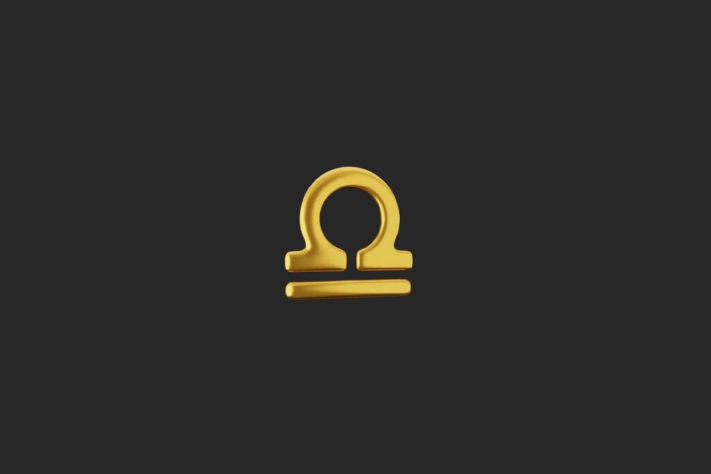 Ilustração do signo de Libra em dourado em fundo preto