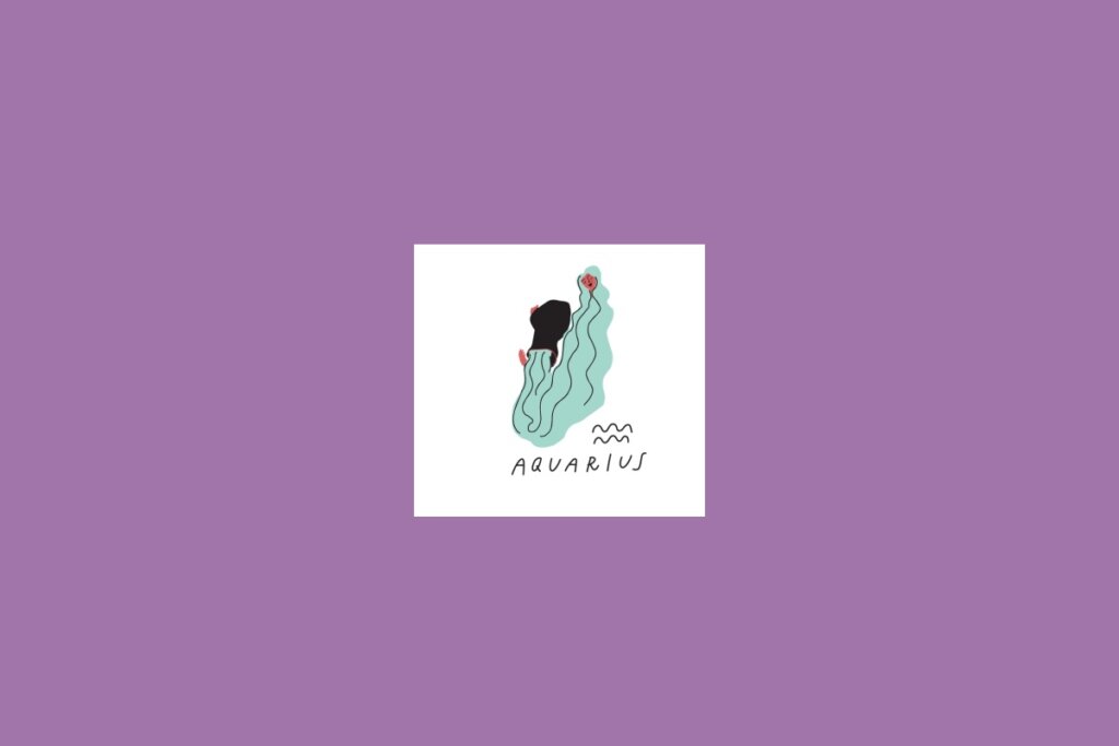 Ilustração de uma ânfora com água dentro de um quadrado branco sobre um fundo roxo