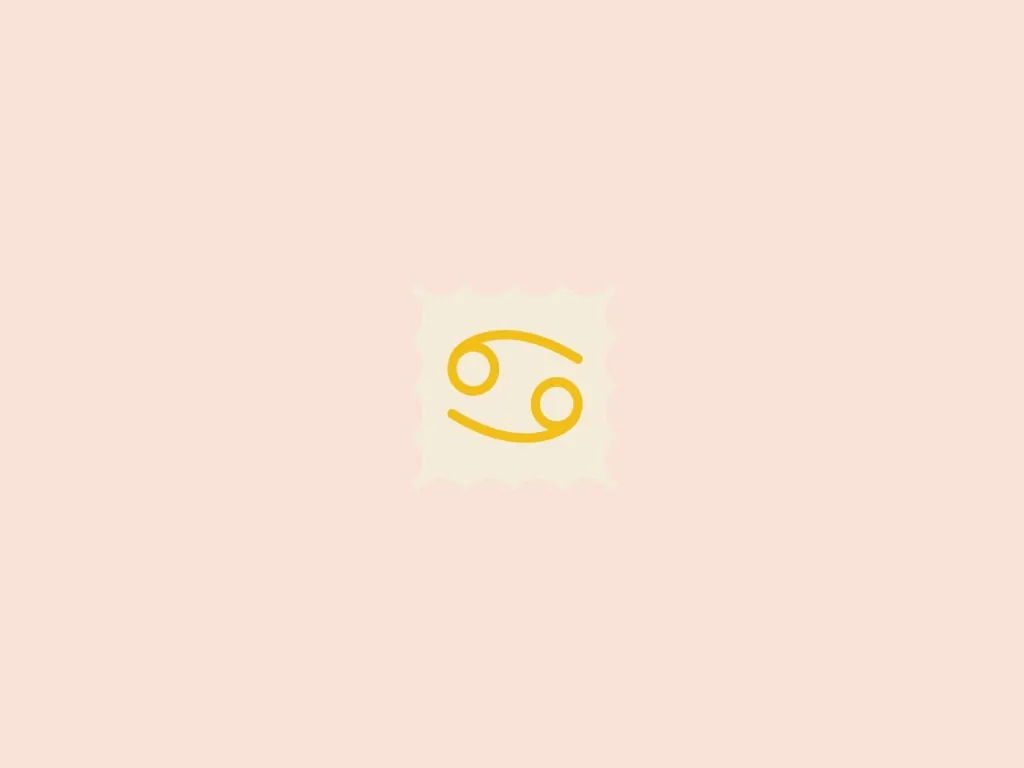 Ilustração do signo de câncer, dentro de um quadrado bege, em um fundo rosa-claro