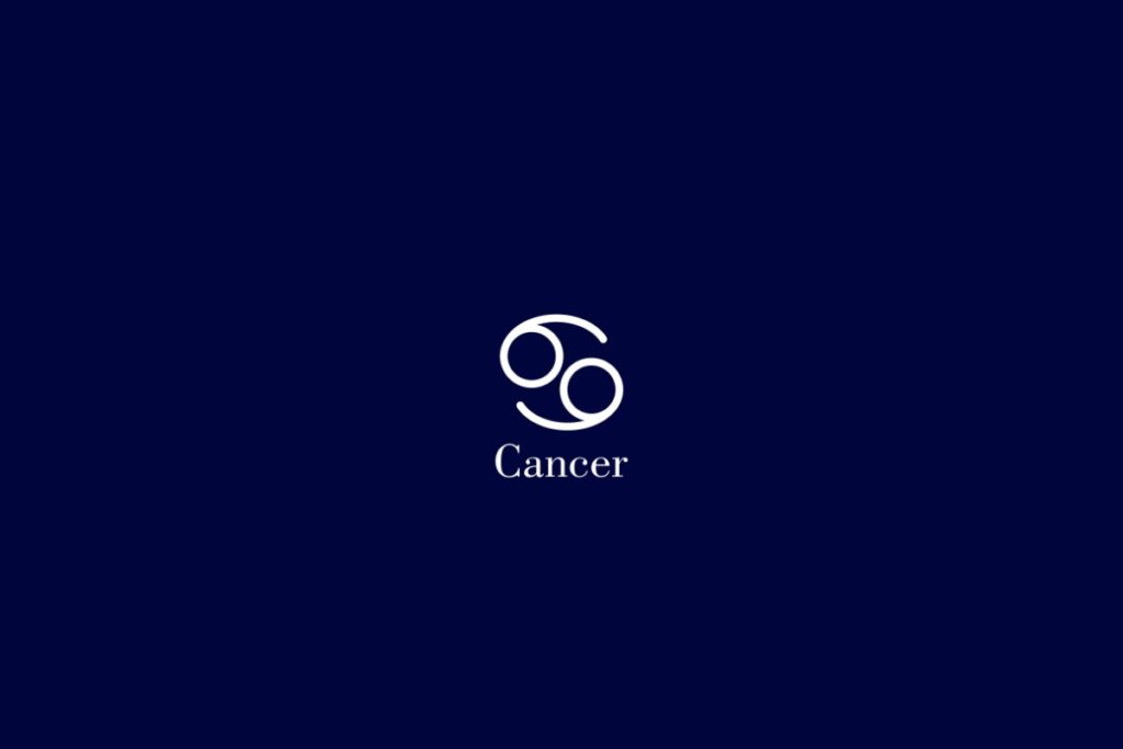 Ilustração do signo de câncer em branco em um fundo azul-escuro