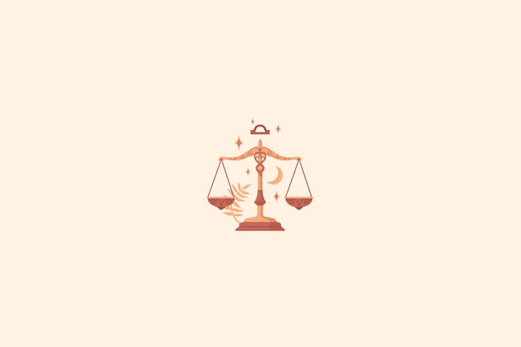 Ilustração do signo de libra com estrelas em um fundo bege