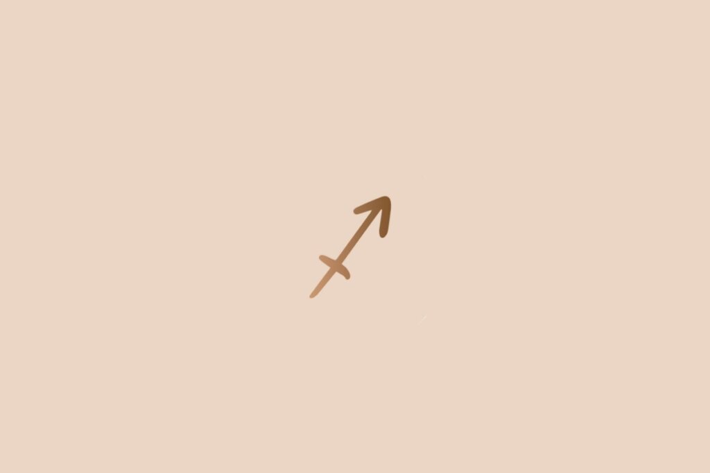 Ilustração do signo de sagitário na cor marrom em um fundo rosa-claro