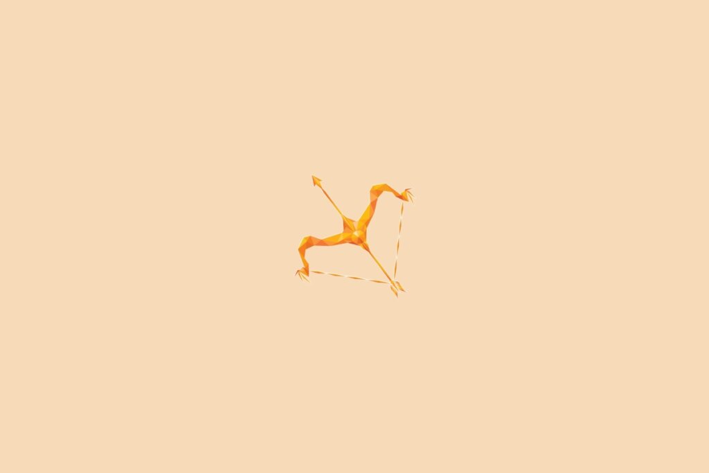 Ilustração do signo de sagitário, na cor laranja, centralizado em um fundo laranja-claro
