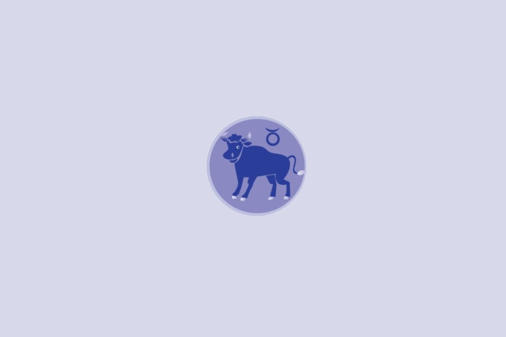Imagem com ilustração do signo de Touro, representado por um touro estilizado em tons de azul dentro de um círculo sobre fundo claro