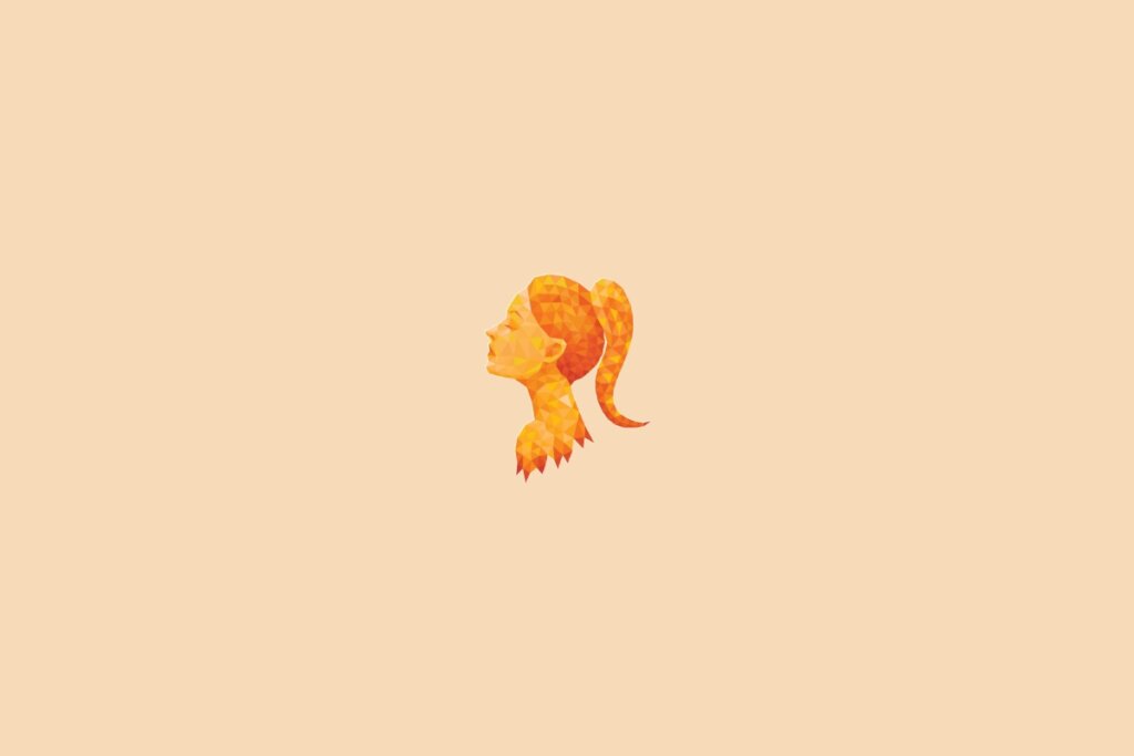 Ilustração do signo de virgem, na cor laranja, centralizado em um fundo laranja-claro