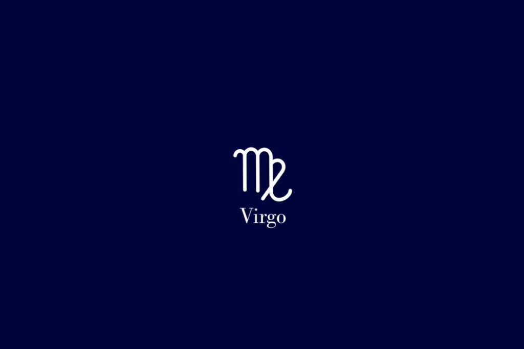 Ilustração do signo de virgem em branco em um fundo azul-escuro