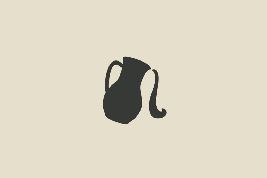 Ilustração do signo de Aquário cinza em um fundo bege