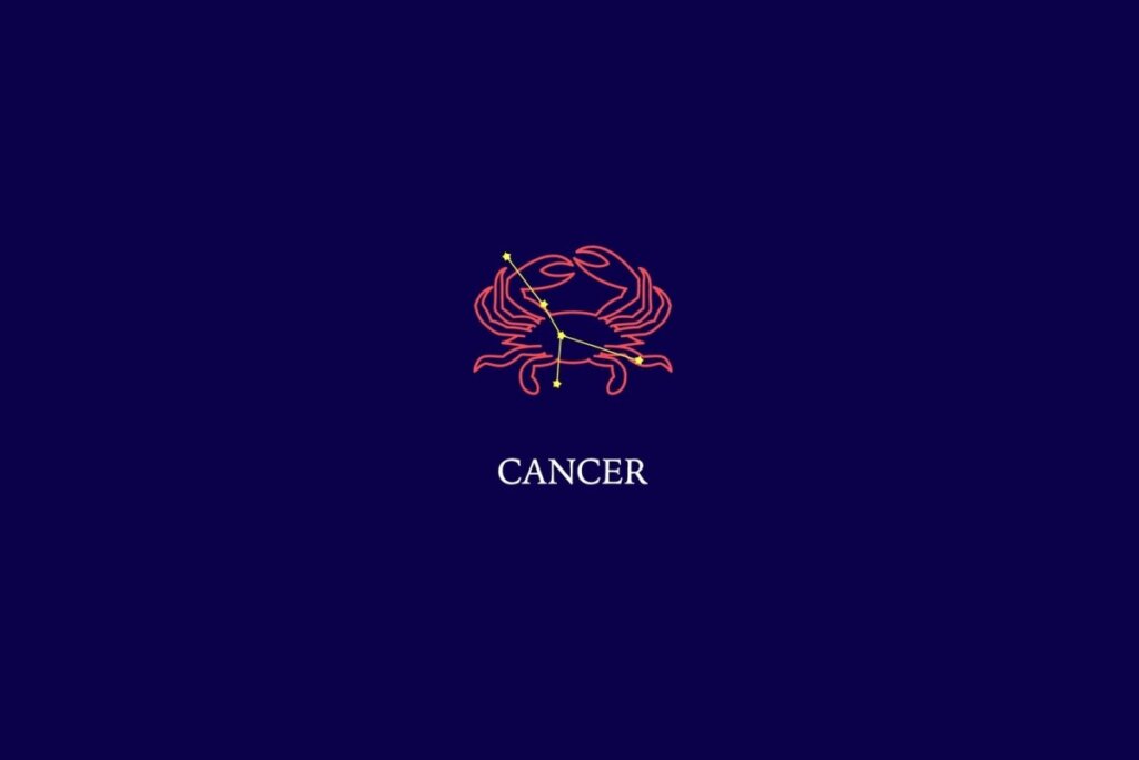 Ilustração do signo de Câncer em um fundo azul-escuro