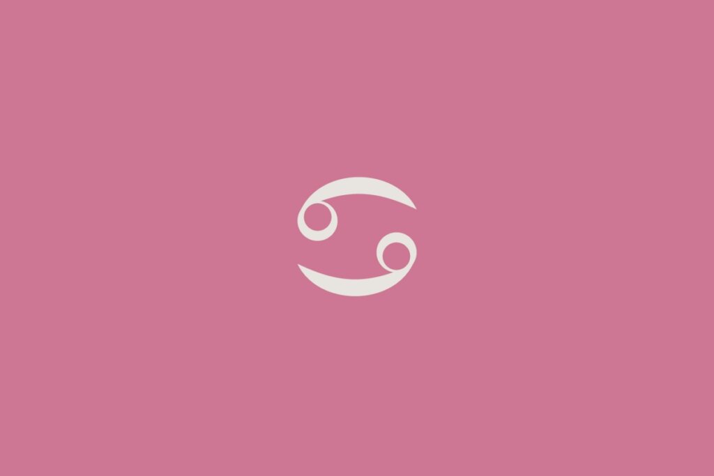 Ilustração do signo de câncer na cor branca centralizado em um fundo rosa-escuro