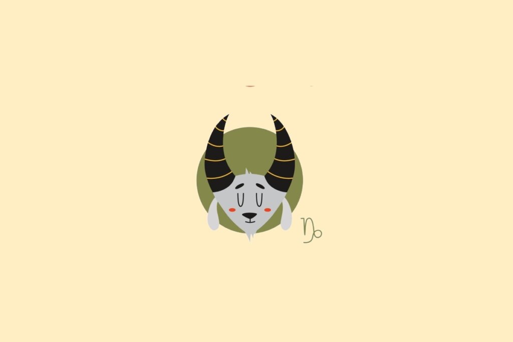 Ilustração de uma cabra em um círculo verde, sobre um fundo amarelo-claro
